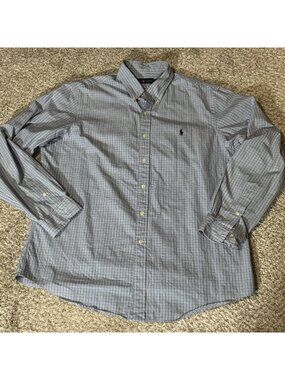 Ralph Lauren Shirt Men's XL Blue Plaid Button Down Long Sleeve Classic Fit